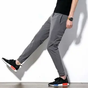 春季男裤子松紧弹力系带休闲裤男士韩版修身潮2018新款运动束脚裤