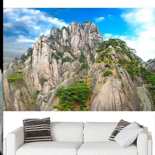有山无水靠山图装饰画蓝天白云客厅办公室背景墙风水壁画大山高山