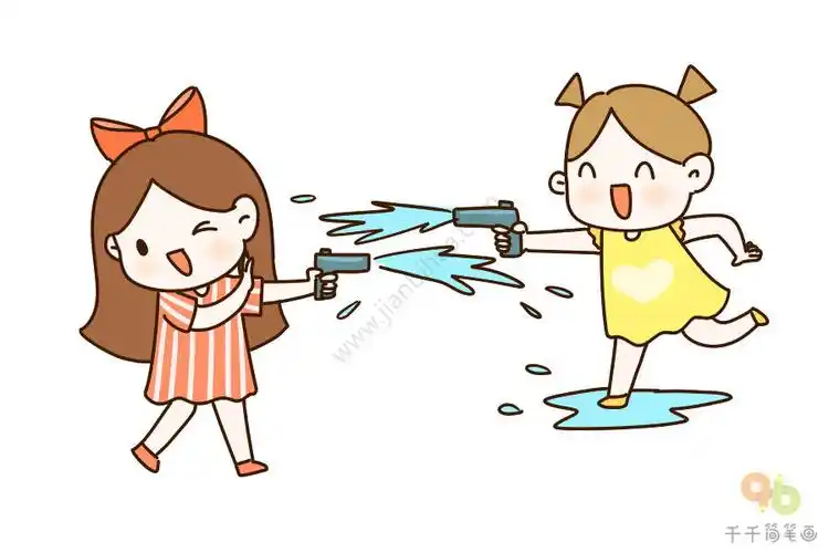 童年场景之玩水枪简笔画_小朋友简笔画 - 元艺考