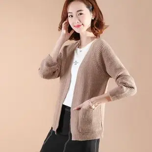 羊绒针织开衫女品牌华哥弟情韩版短款v领纯色百搭时尚毛衣外套潮