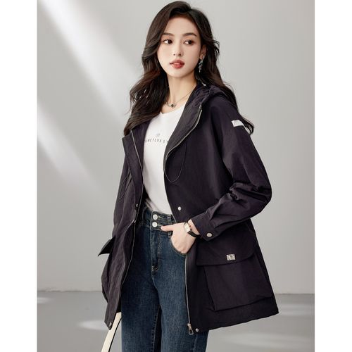 【休闲连帽女式风衣】春季时尚百搭宽松外穿上衣潮