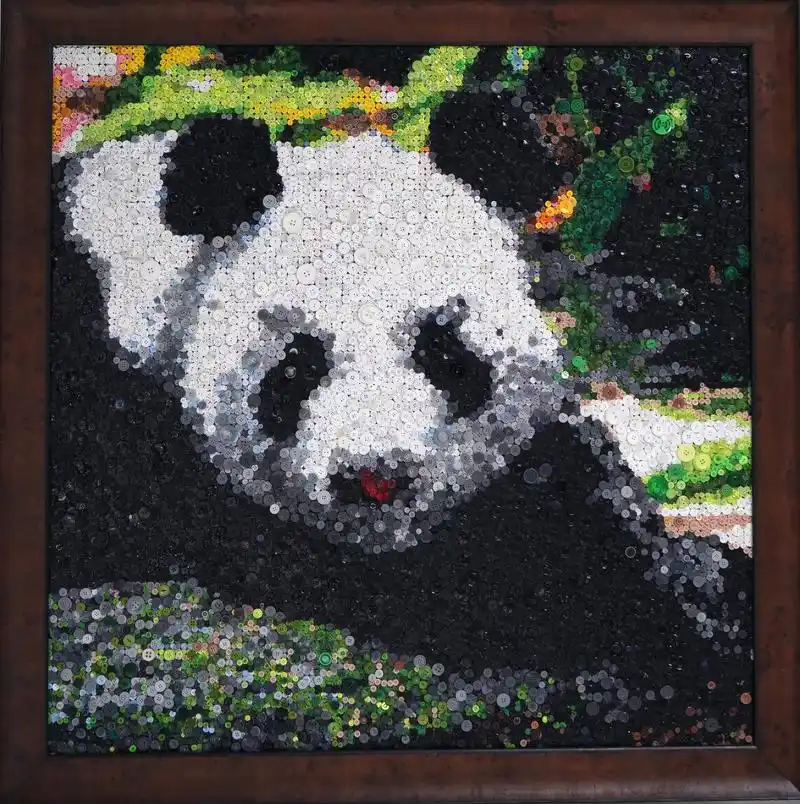 有被惊艳到.熊猫纽扣装饰画,是一种可爱又有趣的 - 抖音