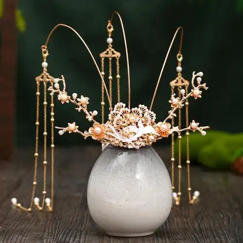 汉服头冠【清羽】古装头饰女流苏步摇古代配饰品束发古风发饰发冠