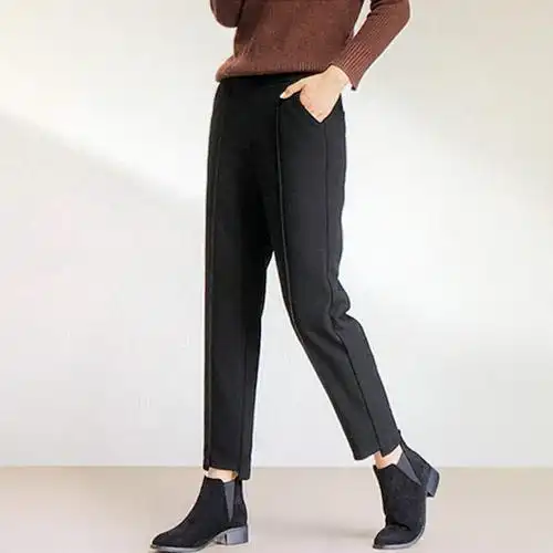 毛呢哈伦裤子女士呢子九分2020新款休闲裤