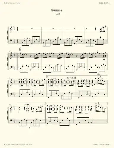 钢琴谱:菊次郎的夏天