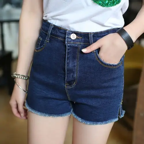 夏季高腰牛仔短裤女修身弹力显瘦学院风韩版薄款毛边流苏牛仔裤女