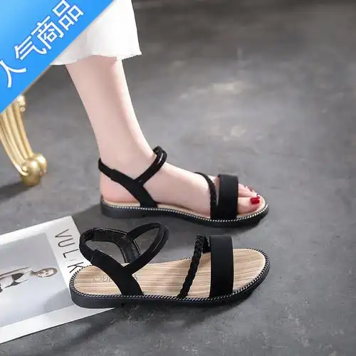 suntek凉鞋女2023年新款夏季平底鞋网红百搭学生配裙子沙滩软底罗马