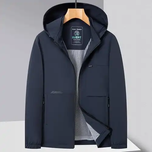 春秋季男士休闲夹克2023新款薄外套男连帽春装中年爸爸装大码上衣