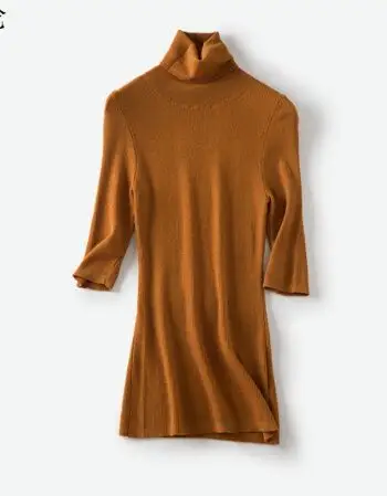 柔软细腻精纺羊毛 五色高领五分袖上衣打底衫针织衫毛衣女 棕色 38【