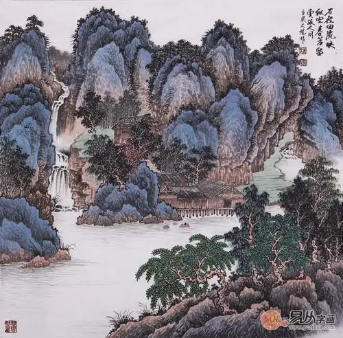 国画山水潺潺流水招财运