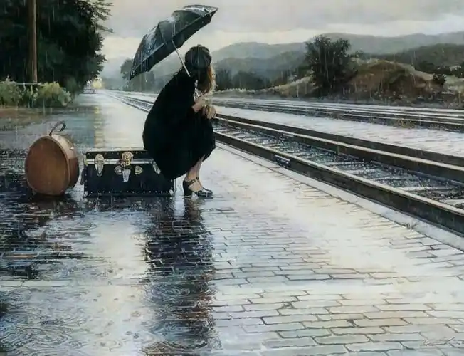 女人雨中撑伞伤心图片00