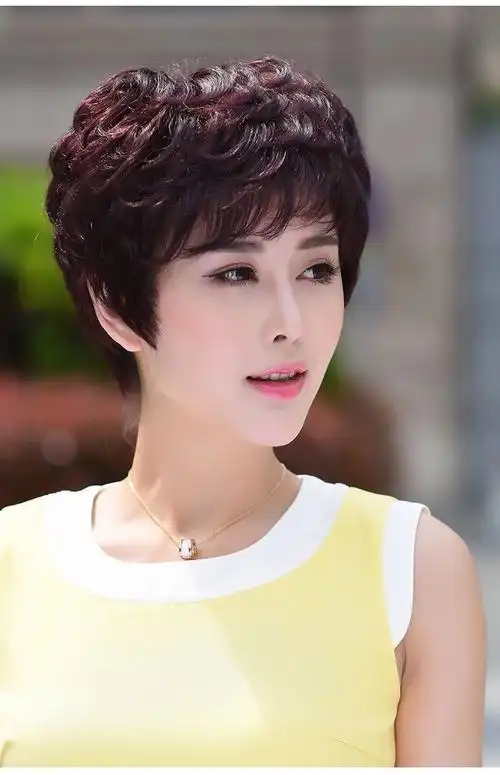 天南兄弟 假发女短发全头套中老年人女士自然发型真人发丝妈妈全真发