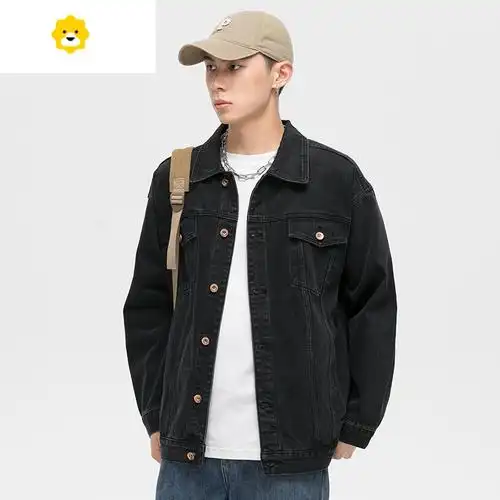 fish basket春秋季潮牌黑色牛仔外套男宽松夹克男士外衣工装牛仔衣外
