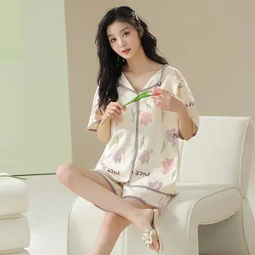 带胸垫睡衣女款夏季高级感莫代尔韩版短袖套装夏天网红女士家居服