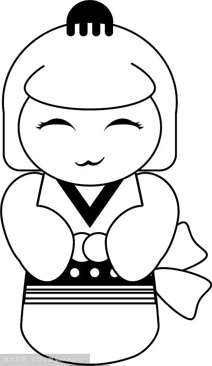 可爱的日本女孩穿着黑白和服