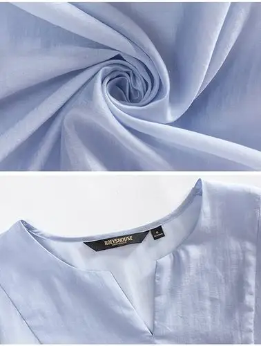 罗衣优雅灯笼袖衬衫秋装新款气质纯色衬衣淑女天丝上衣02627 灰蓝色 m