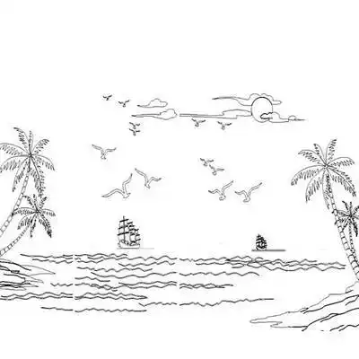 有海鸥沙滩的儿童画简笔画 手绘 线稿 800534翱翔的海鸥简笔画