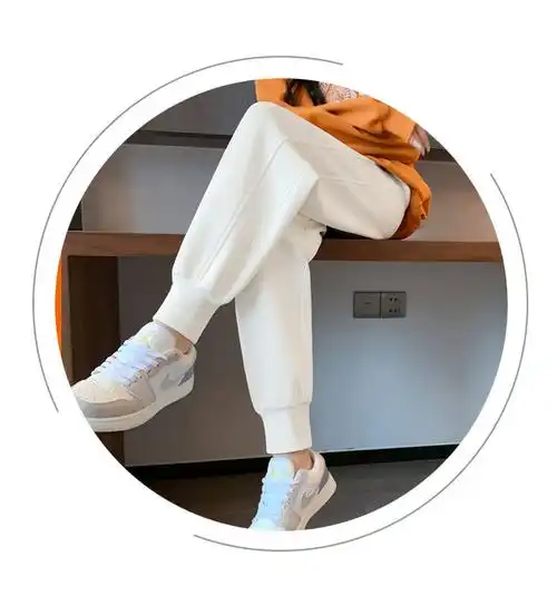 加长版白色运动裤女春秋款纯棉显瘦直筒裤宽松束脚高个子休闲卫裤h