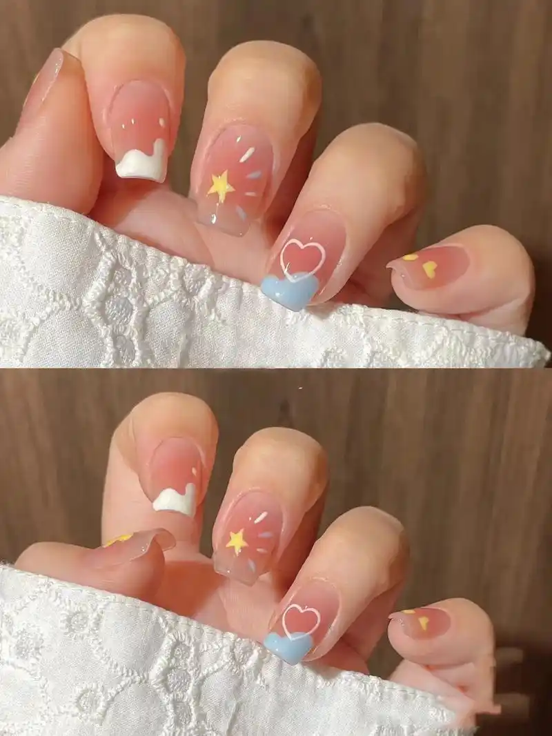 夏日小清新手绘美甲减龄活泼少女款