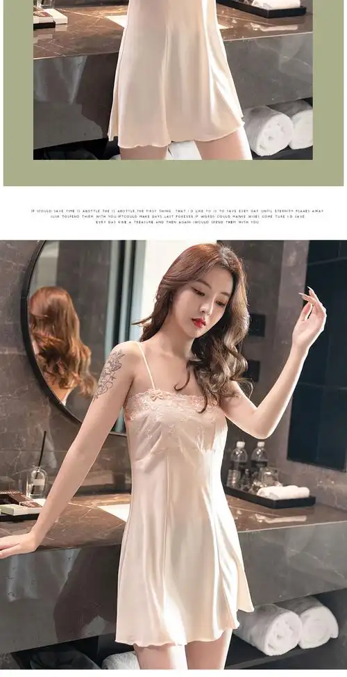 抹胸吊带睡裙性感睡衣女夏季冰丝绸2022年新款蕾丝抹胸私房甜美公主风
