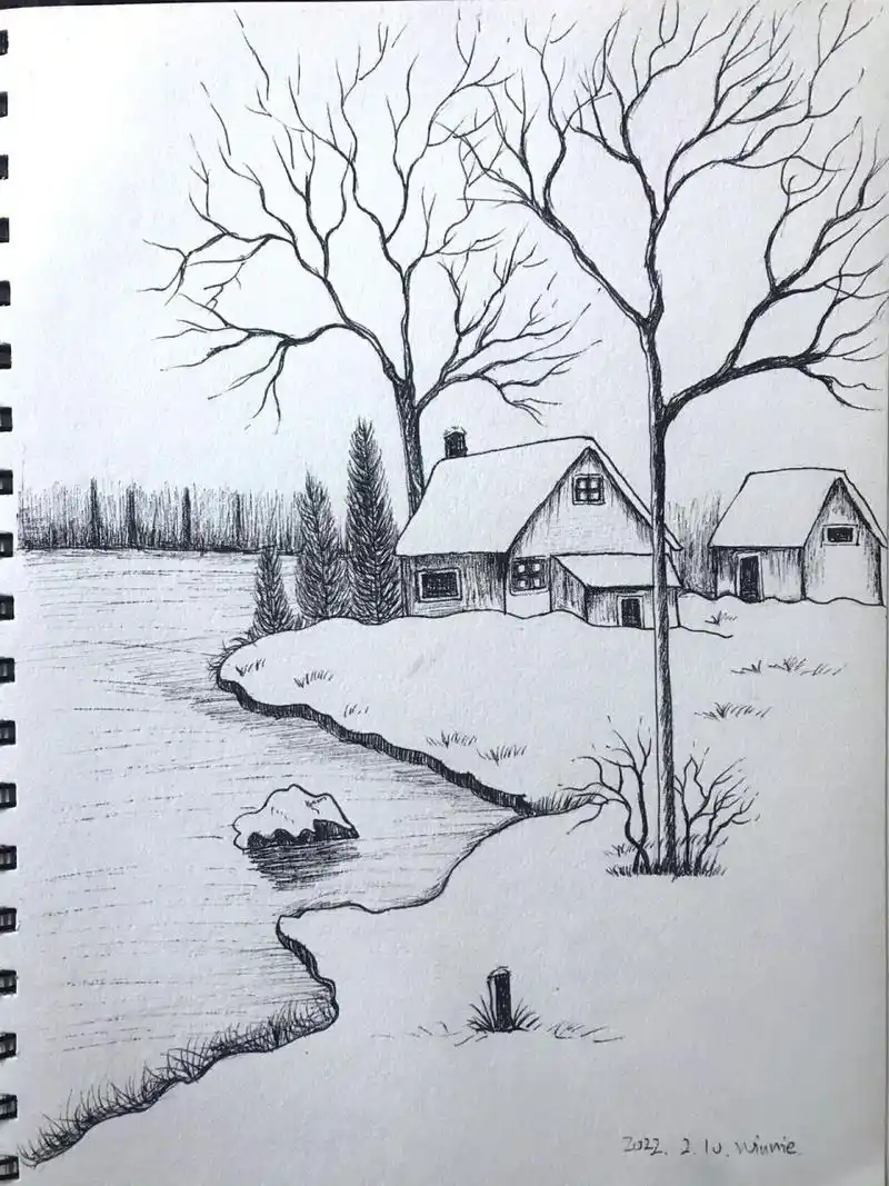 画画177天|线稿速写|风景篇|含步骤 你那边下雪了吗? 临摹来源