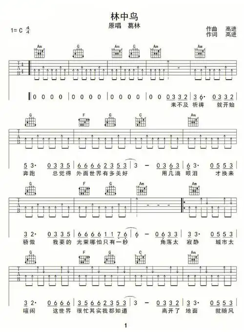 林中鸟吉他谱c调