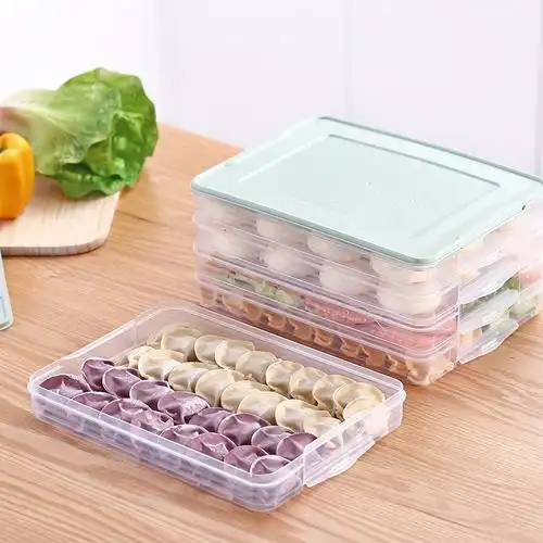 无分格速冻饺子盒多层透明pp塑料食物储藏冰箱收纳保鲜饺子保鲜盒