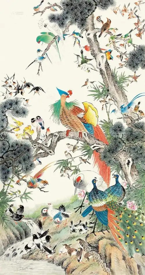 【百鸟朝凤 镜片 设色纸本】拍卖品_图片_价格_鉴赏_绘画_雅昌艺术品