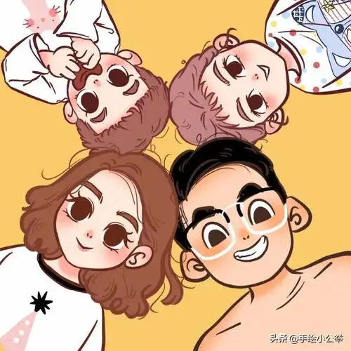 换个头像吧,一家四口甜美有趣的卡通全家福头像,太有爱了