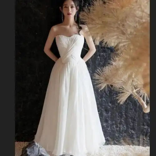 白色晚礼服赵丽颖同款2021抹胸宴会结婚演出气质高端仙女小个子裙