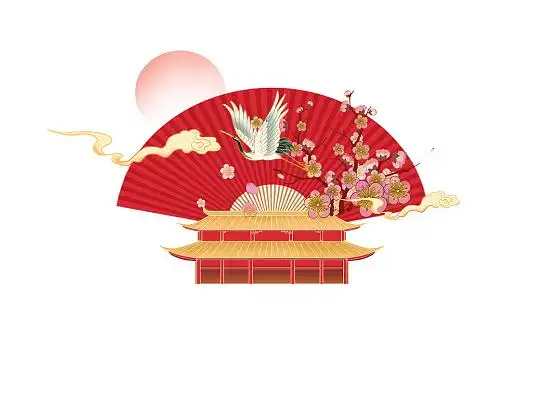 元素png素材中国故宫红色中国传统建筑的雄伟场景图彩色手绘卡通国潮