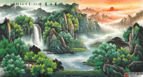 吴东 六尺《春山晨晖》 著名易经风水画家 - 聚宝盆山水画 - 99字画网