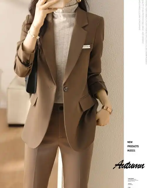 咖色西装外套女春秋高端职业气质女神范西服套装酒店总经理工作