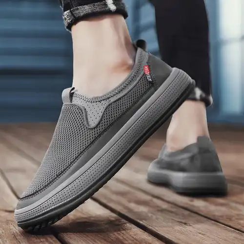 男鞋2024新款夏季透气布鞋男士休闲一脚蹬板鞋网面平底套脚懒人鞋