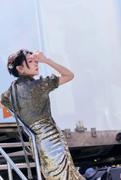 万茜五一晚会造型大片曝光穿闪片紧身裙优雅夺目