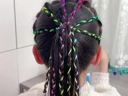 编发教程 #编发924800:59@小小儿童编发彩绳潮辫的四种基础编发