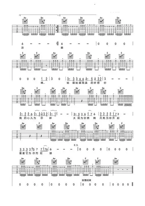 姑娘吉他谱陈楚生姑娘c调弹唱六线谱高清图片谱