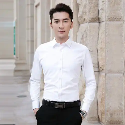 伴郎服装男士长袖白衬衫兄弟团新郎结婚礼服商务正装西装白色衬衣衬衫