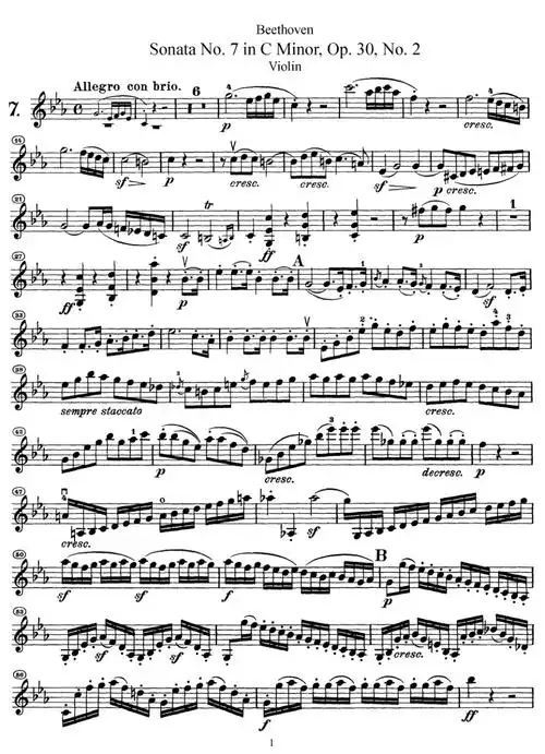 贝多芬c大调第七小提琴奏鸣曲小提琴分谱