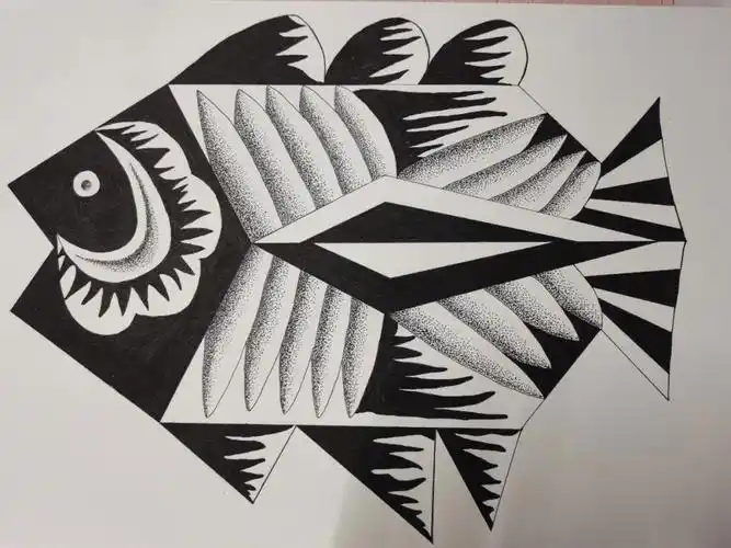 针管笔中性笔手绘no4黑白画动物鱼