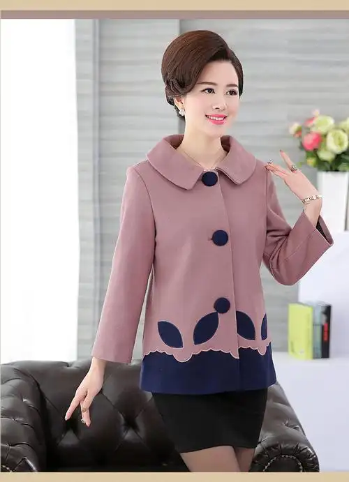 毛呢 中老年女装短款宽松40-50岁厚 中年妇女妈妈装春秋季毛呢外套
