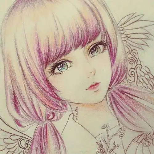 很好看的彩铅画手绘少女,拿去当临摹素材吧