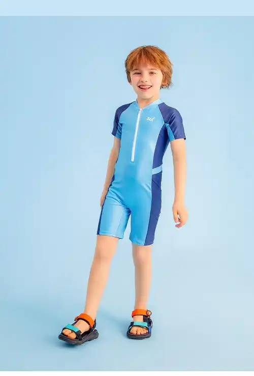 361度儿童泳衣男夏新款小中大童男童防晒连体游泳衣训练泳衣5069浅蓝6