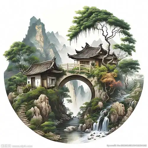 圆形中式山水画