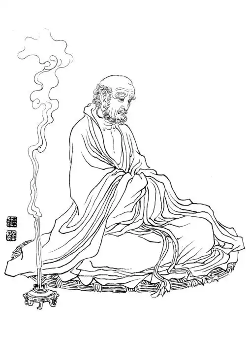 0029工笔画神话人物白描线稿素材高清图静坐罗汉迦诺迦0x0pxjpg600dpi