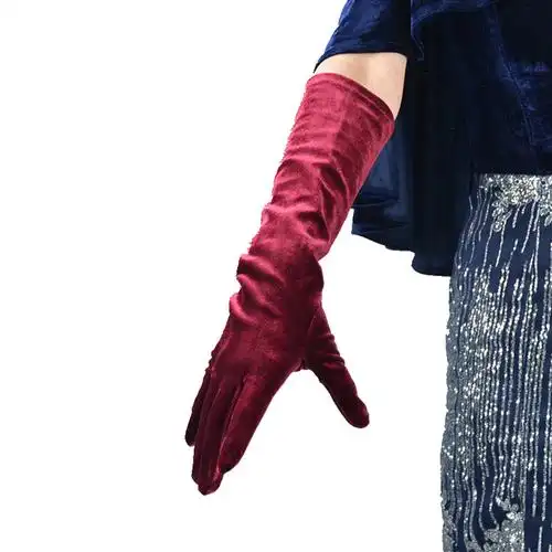 包邮高弹性金丝绒天鹅绒弹性女款丝绒超长过肘黑色手套