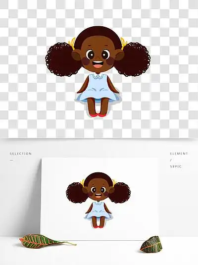 101扎着双丸子头可爱卡通的黑色皮肤外国女孩10172蓝色皮肤金色毛发