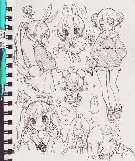 动漫人物简笔画|简单可爱女孩卡通手绘人物头像教程彩铅和铅笔画动漫