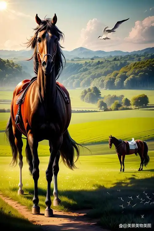 草原中,美丽的骏马
