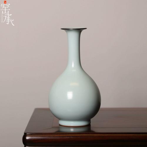 龙泉青瓷杨盛侃仿南宋官窑纯手工长颈玉壶春粉青釉收藏摆件插花瓶